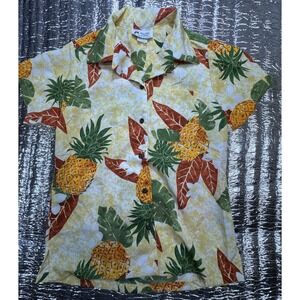 Malihini Hawaii Pineapple Floral Tropical Button Shirt Yellow XS Made in HawaiI